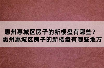 惠州惠城区房子的新楼盘有哪些？ 惠州惠城区房子的新楼盘有哪些地方